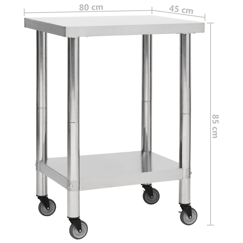 Tavolo da Lavoro Cucina con Ruote 80x45x85 cm in Acciaio Inox - homemem39