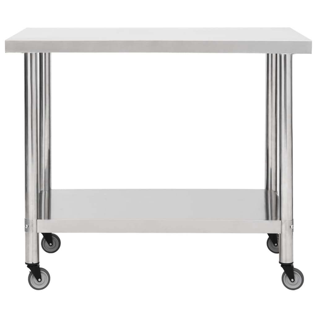 Tavolo da Lavoro Cucina con Ruote 100x30x85 cm in Acciaio Inox - homemem39
