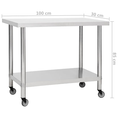 Tavolo da Lavoro Cucina con Ruote 100x30x85 cm in Acciaio Inox - homemem39