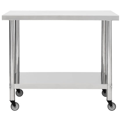 Tavolo da Lavoro Cucina con Ruote 100x60x85 cm in Acciaio Inox - homemem39