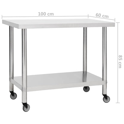 Tavolo da Lavoro Cucina con Ruote 100x60x85 cm in Acciaio Inox - homemem39