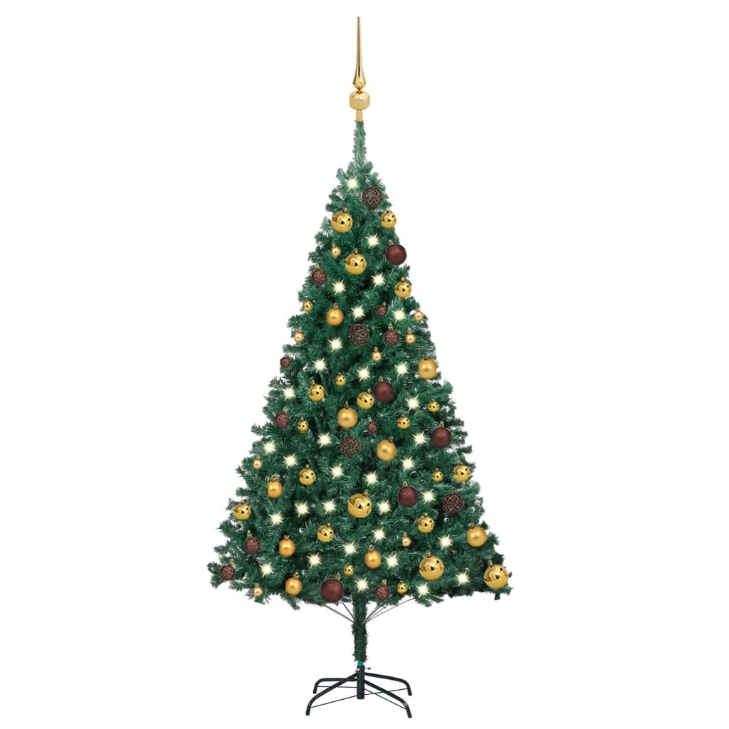 Albero di Natale Preilluminato con Palline Verde 120 cm PVC