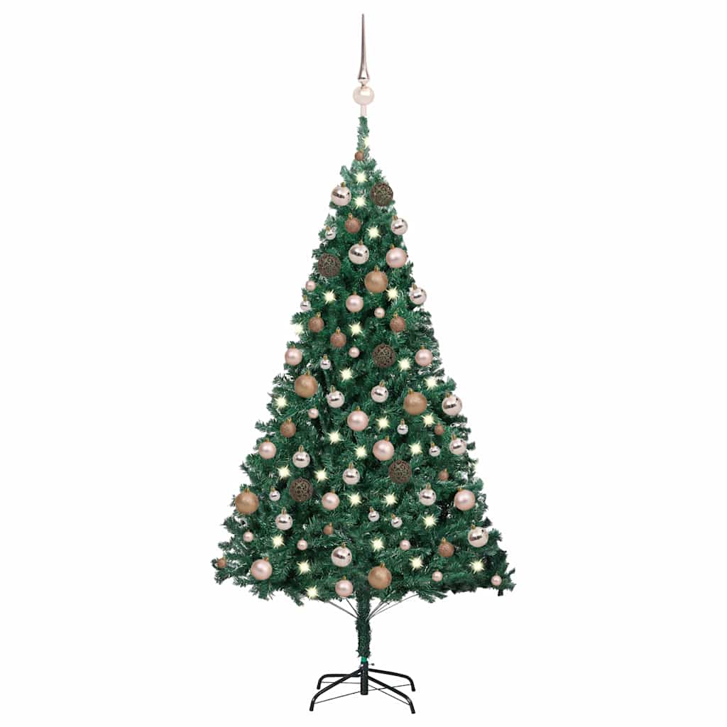 Albero di Natale Preilluminato con Palline Verde 180 cm PVC | homemem39
