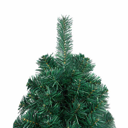 Albero di Natale a Metà Preilluminato con Palline Verde 180 cm