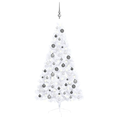 Albero di Natale a Metà Preilluminato con Palline Bianco 150 cm | homemem39