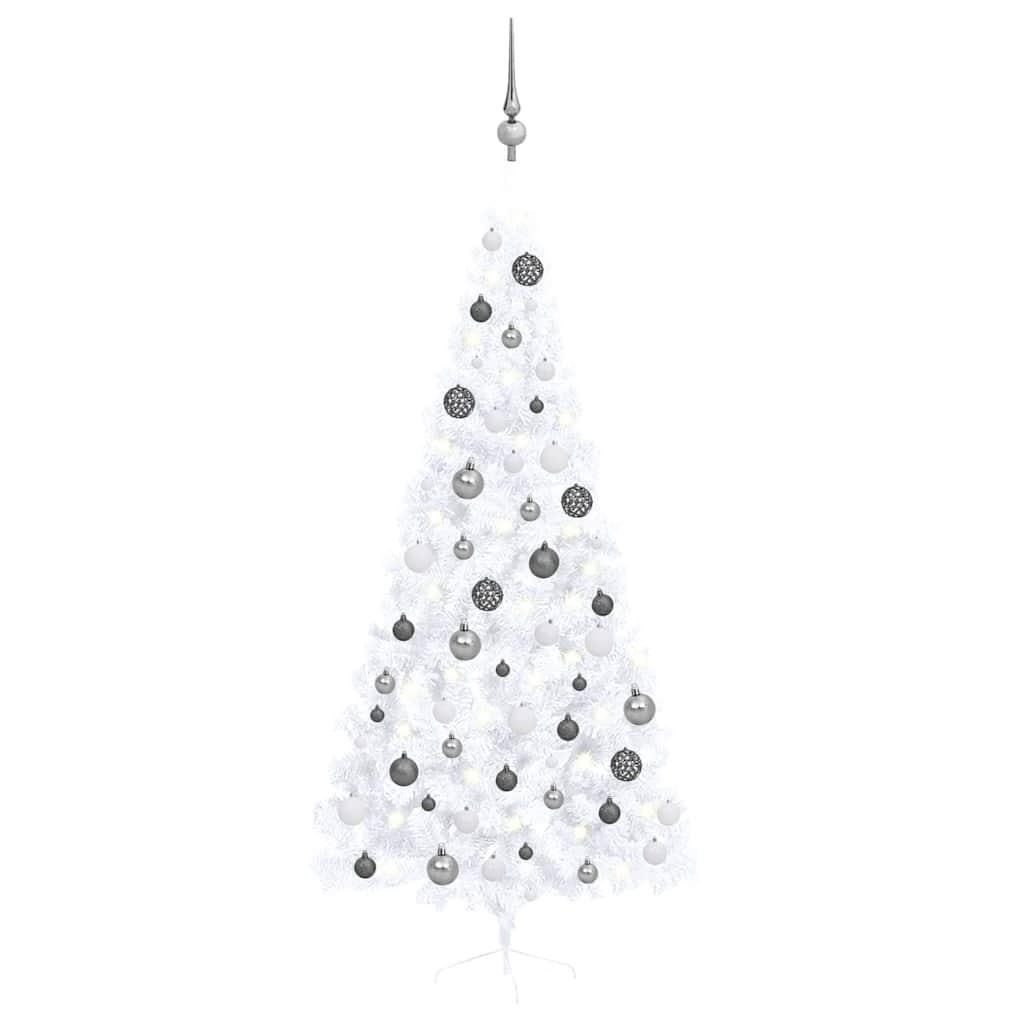 Albero di Natale a Metà Preilluminato con Palline Bianco 210 cm | homemem39