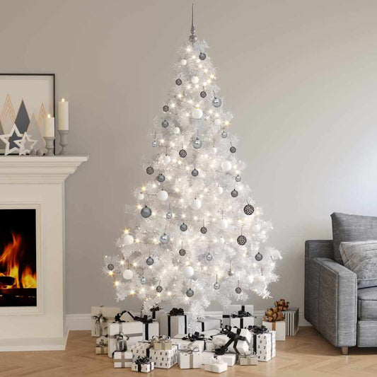 Albero di Natale a Metà Preilluminato con Palline Bianco 210 cm