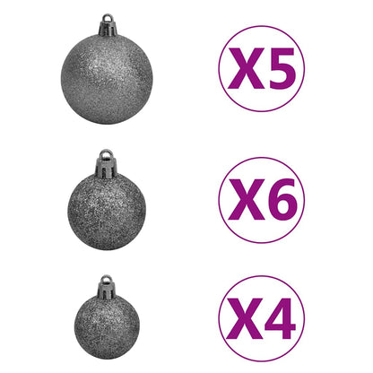 Albero di Natale Preilluminato con Palline Nero 180 cm PVC | homemem39