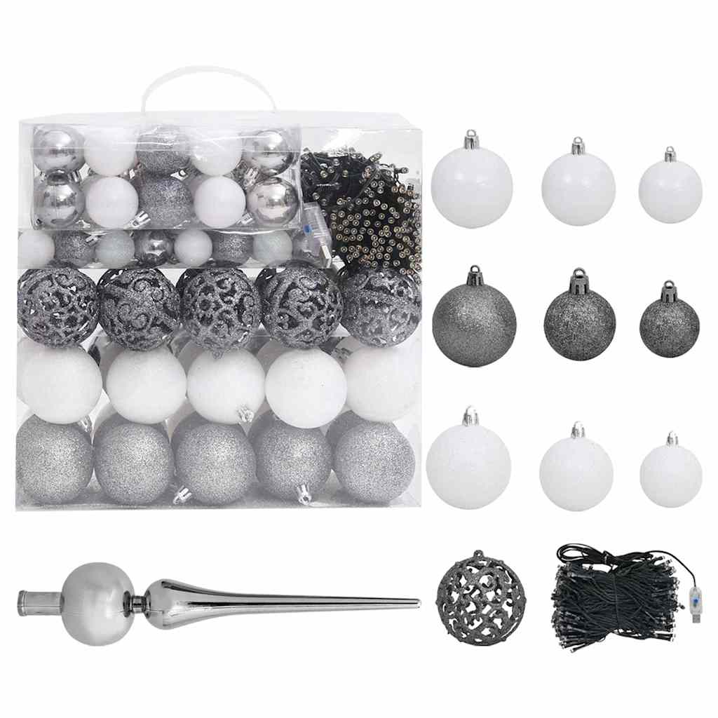 Albero di Natale Artificiale con LED e Set di Palline e Pigne 210 cm | homemem39
