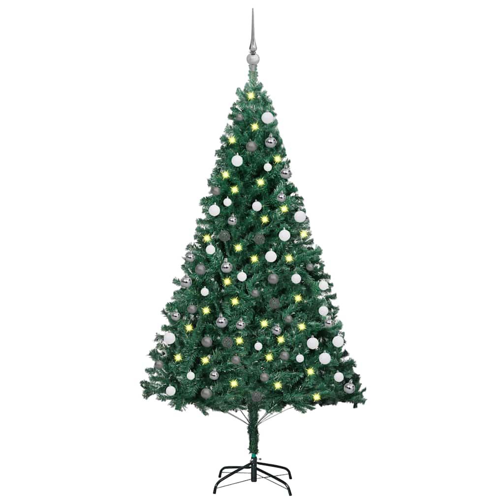 Albero di Natale Preilluminato con Palline Verde 180 cm PVC | homemem39