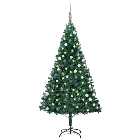 Albero di Natale Preilluminato con Palline Verde 180 cm PVC | homemem39