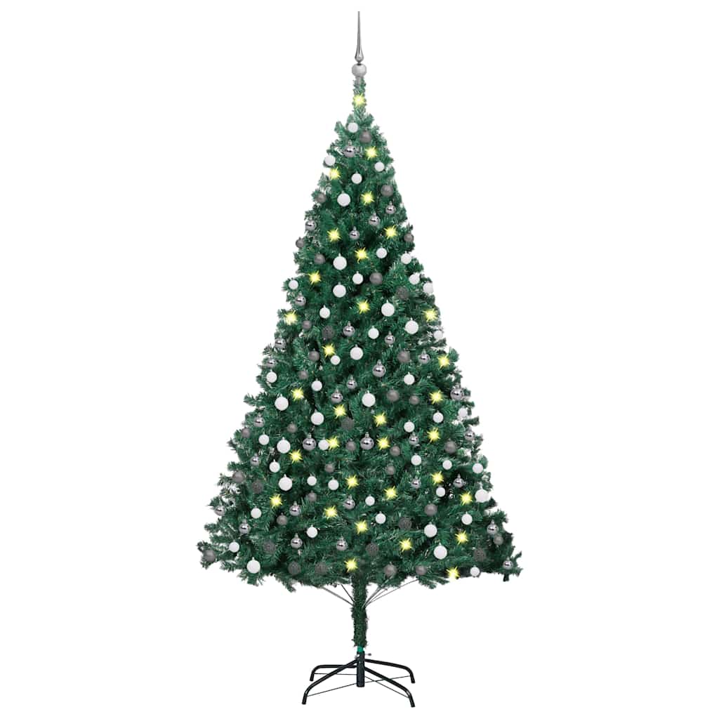 Albero di Natale Preilluminato con Palline Verde 210 cm PVC | homemem39