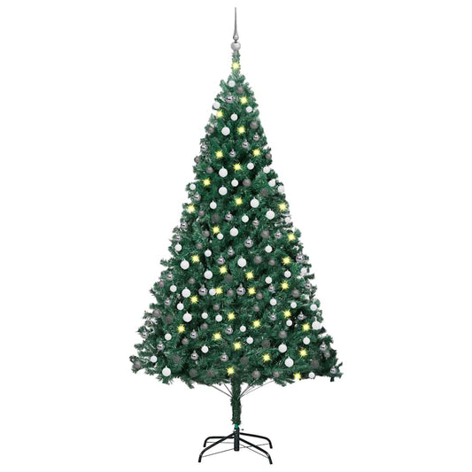 Albero di Natale Preilluminato con Palline Verde 210 cm PVC | homemem39