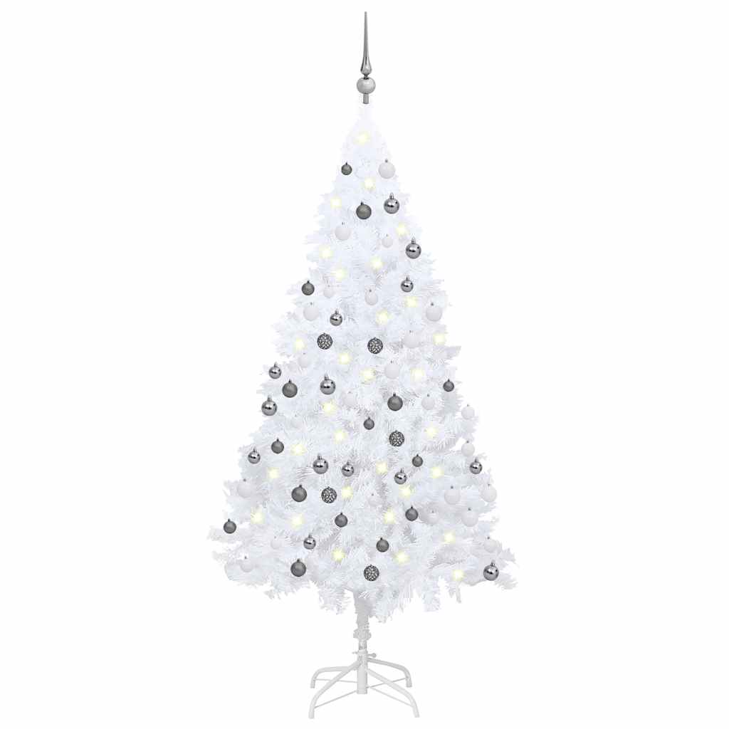 Albero di Natale Preilluminato con Palline Bianco 150 cm PVC | homemem39