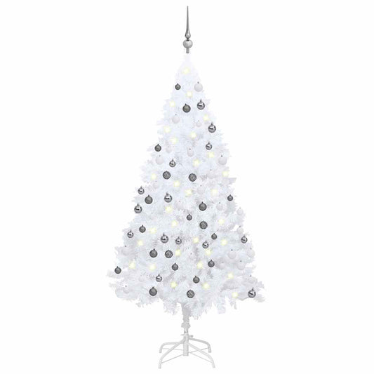 Albero di Natale Preilluminato con Palline Bianco 150 cm PVC | homemem39