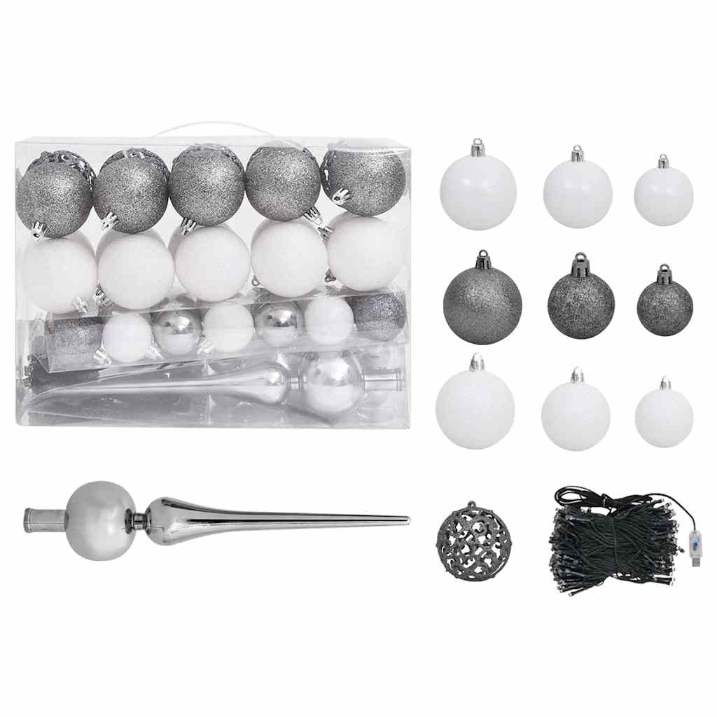 Albero di Natale Preilluminato con Palline Bianco 150 cm PVC | homemem39