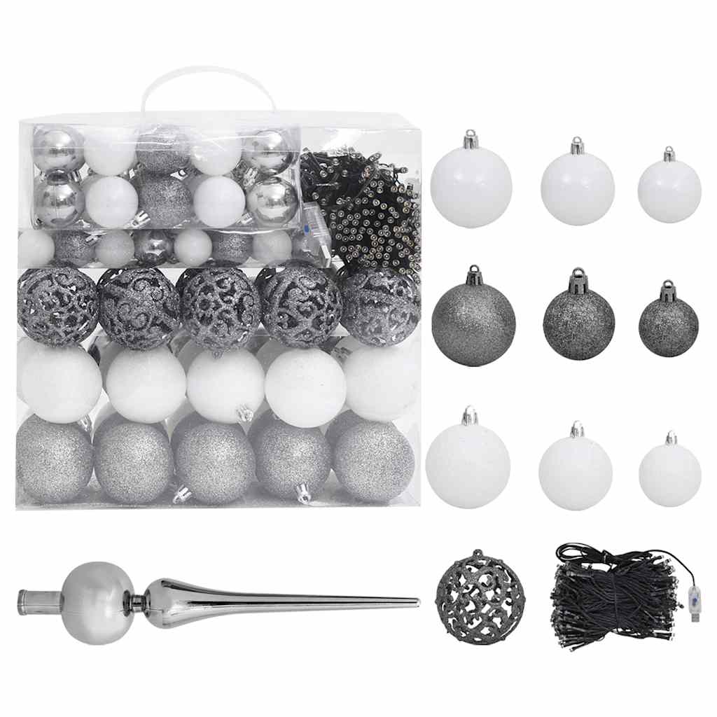 Albero di Natale Preilluminato con Palline Bianco 210 cm PVC | homemem39
