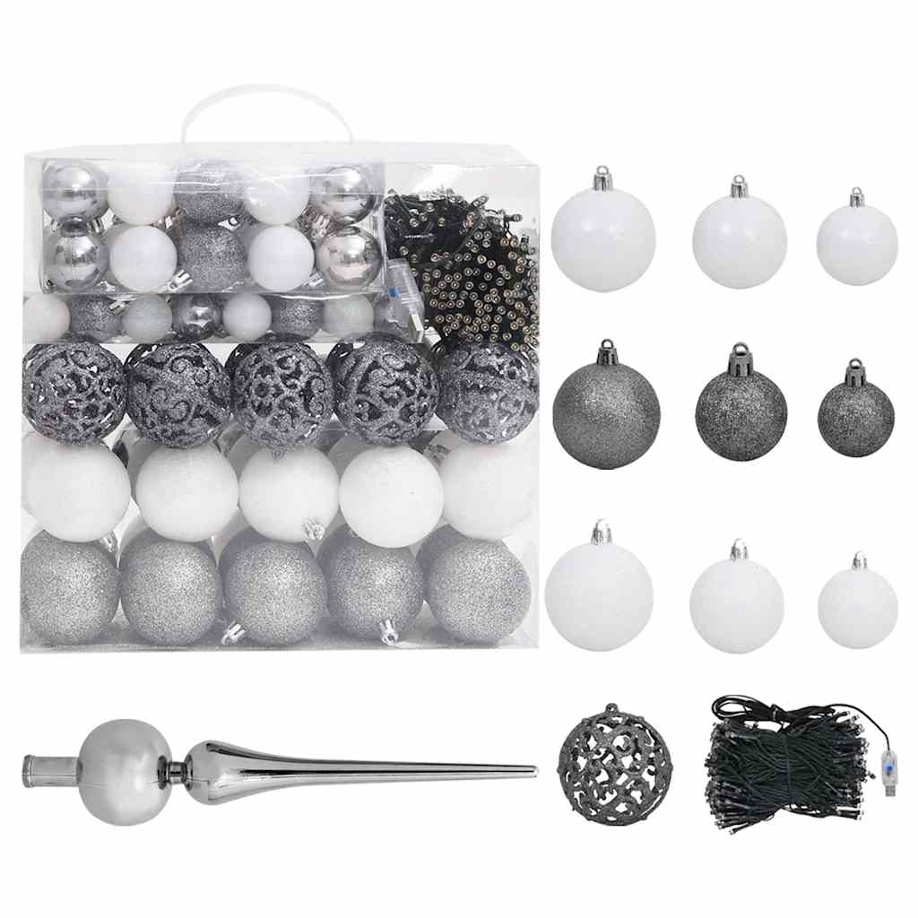 Albero di Natale Preilluminato con Palline Bianco 210 cm PVC | homemem39
