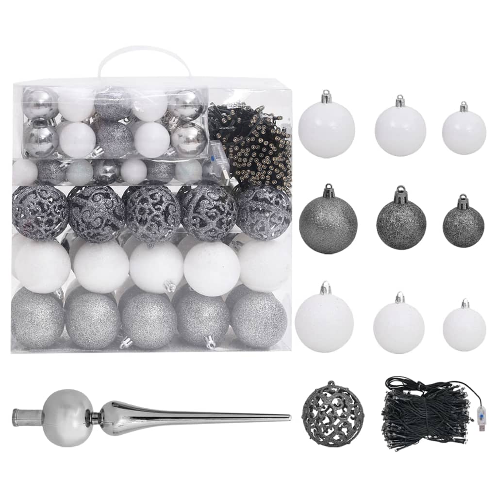 Albero di Natale Preilluminato con Palline Bianco 240 cm PVC | homemem39