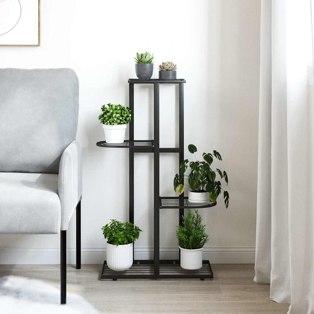 Piedistallo per Piante a 4 Piani 43x22x76 cm in Metallo Nero