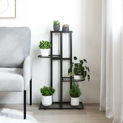 Piedistallo per Piante a 4 Piani 43x22x76 cm in Metallo Nero