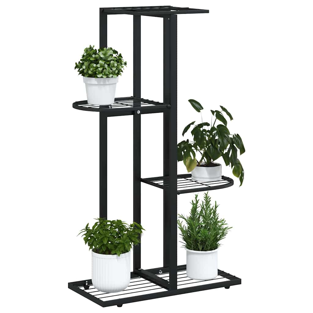 Piedistallo per Piante a 4 Piani 43x22x76 cm in Metallo Nero