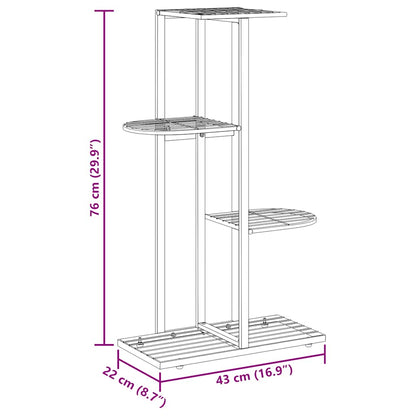 Piedistallo per Piante a 4 Piani 43x22x76 cm in Metallo Nero