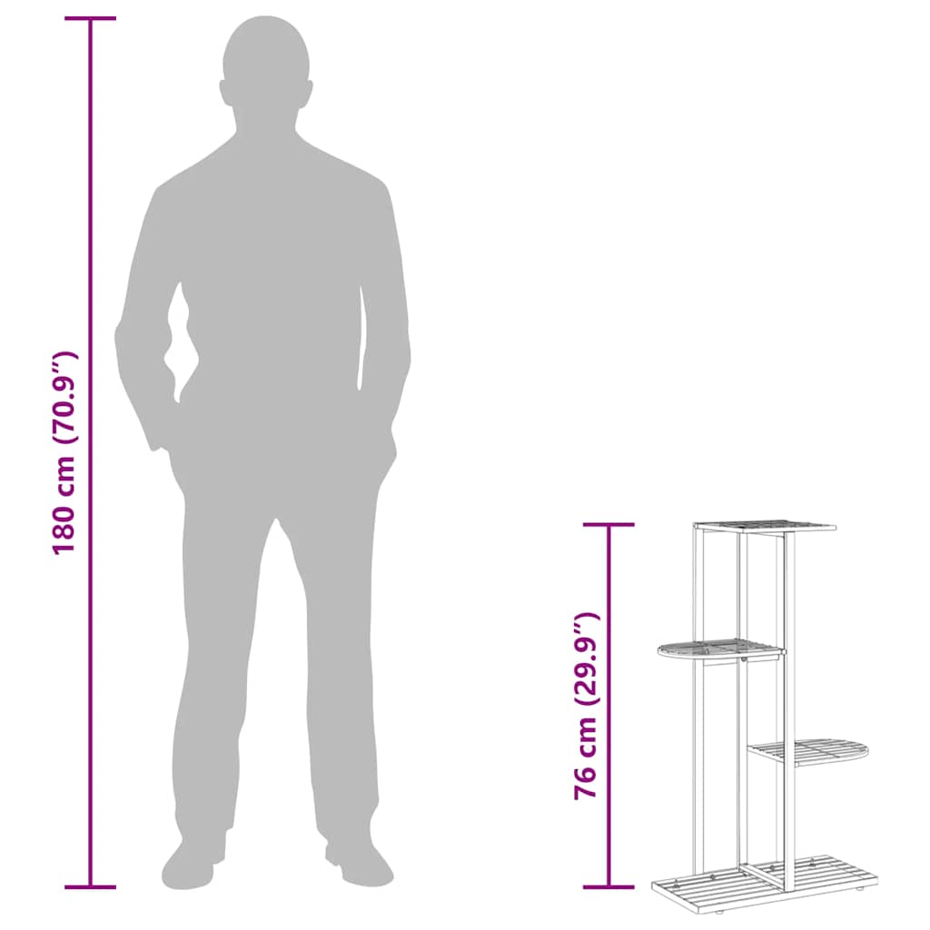Piedistallo per Piante a 4 Piani 43x22x76 cm in Metallo Nero