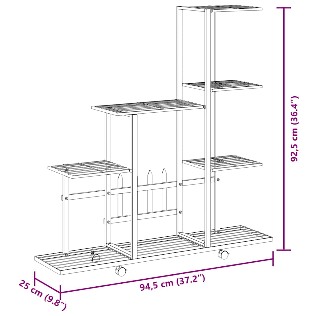 Portapiante con Ruote 94,5x25x92,5 cm in Metallo