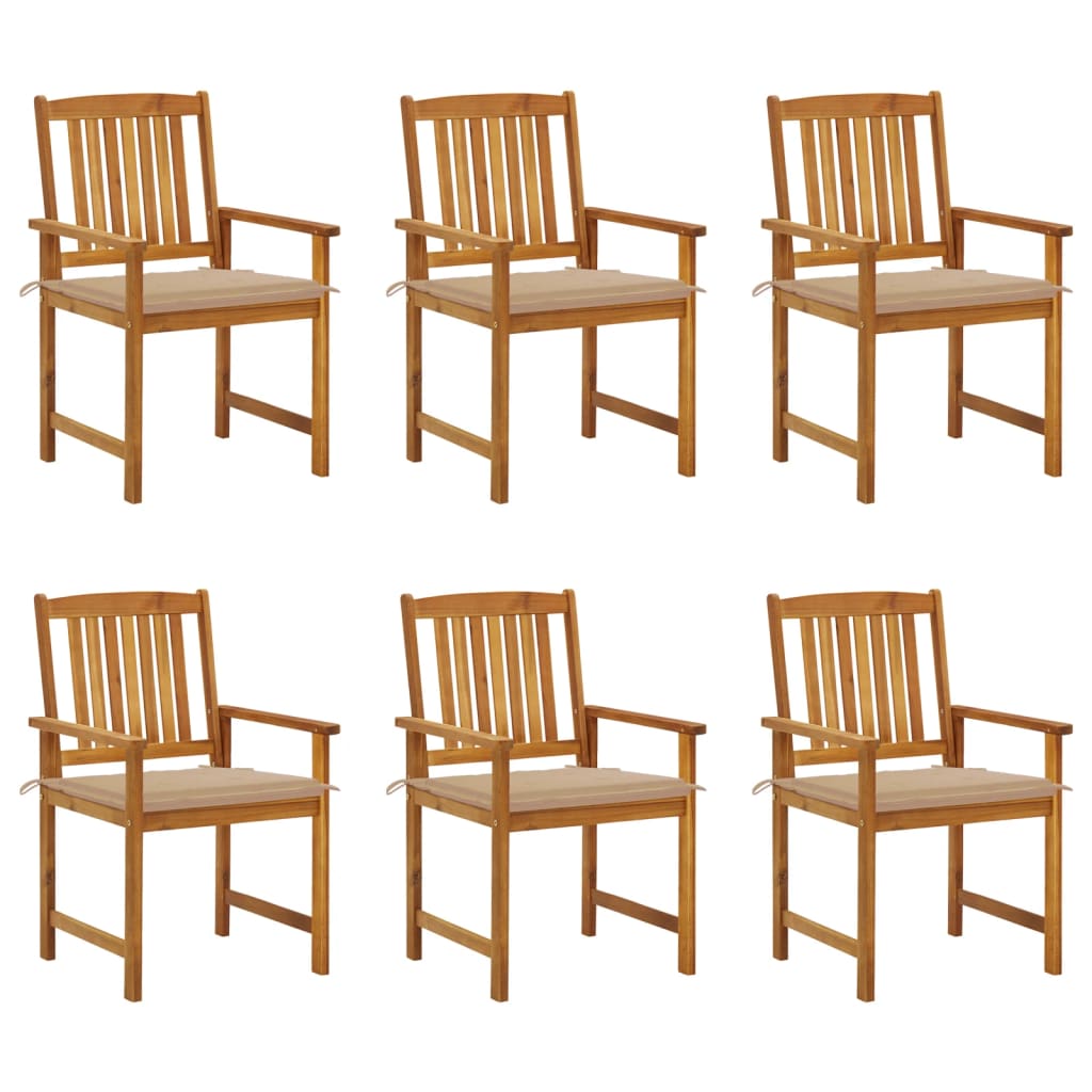 Garden Chairs with Cushions 6 pcs in Solid Acacia Wood