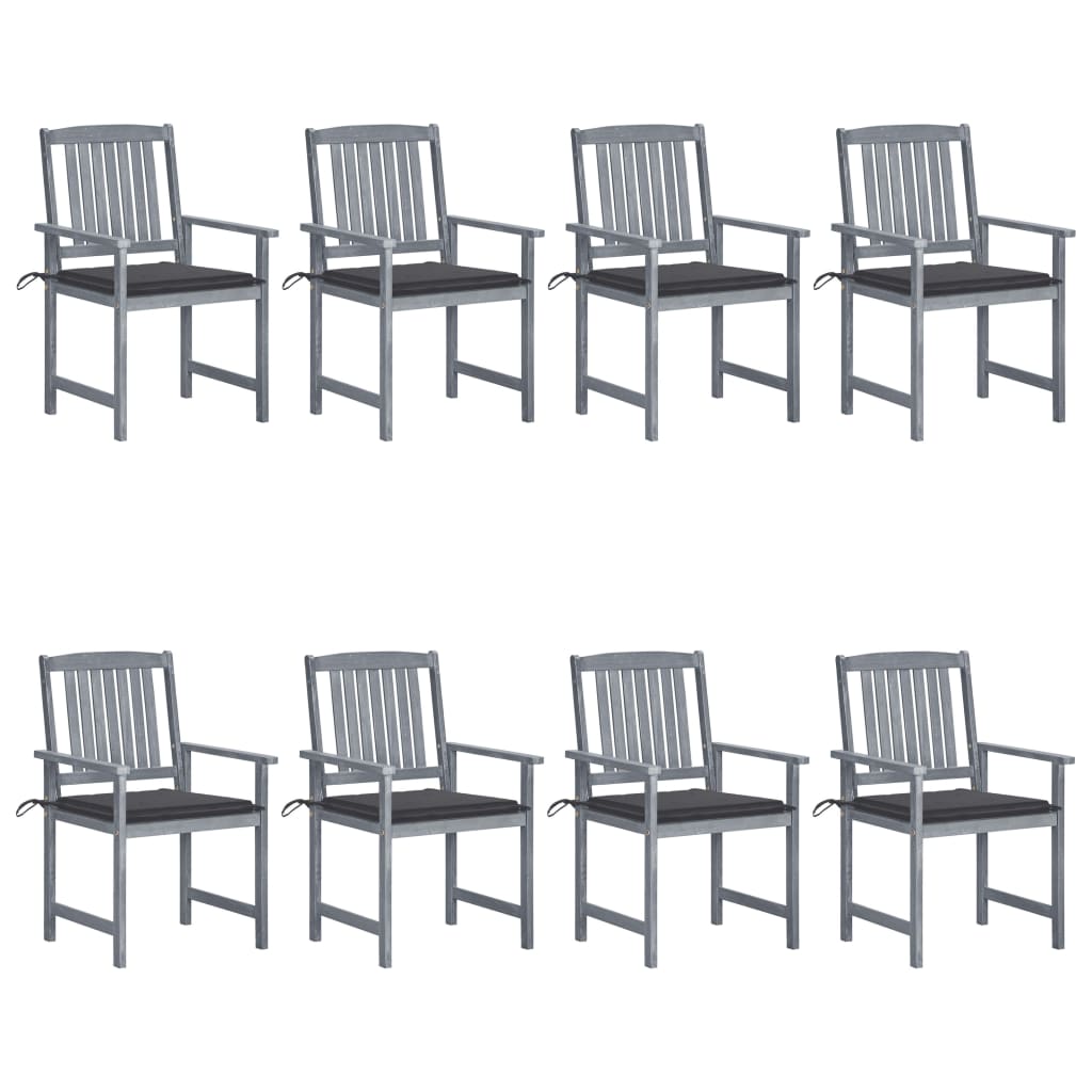 Garden Chairs with Cushions 8 pcs in Solid Gray Acacia