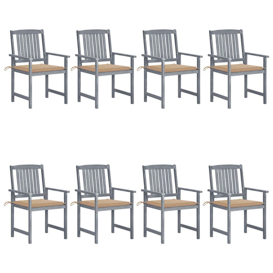 Garden Chairs with Cushions 8 pcs in Solid Gray Acacia