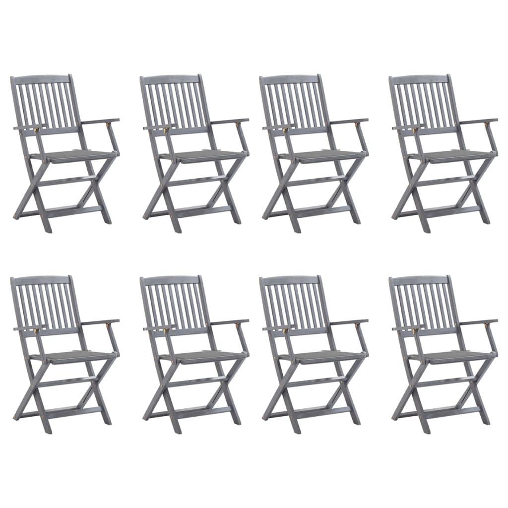 Folding Garden Chairs 8 pcs with Solid Acacia Cushions