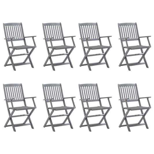Folding Garden Chairs 8 pcs with Solid Acacia Cushions