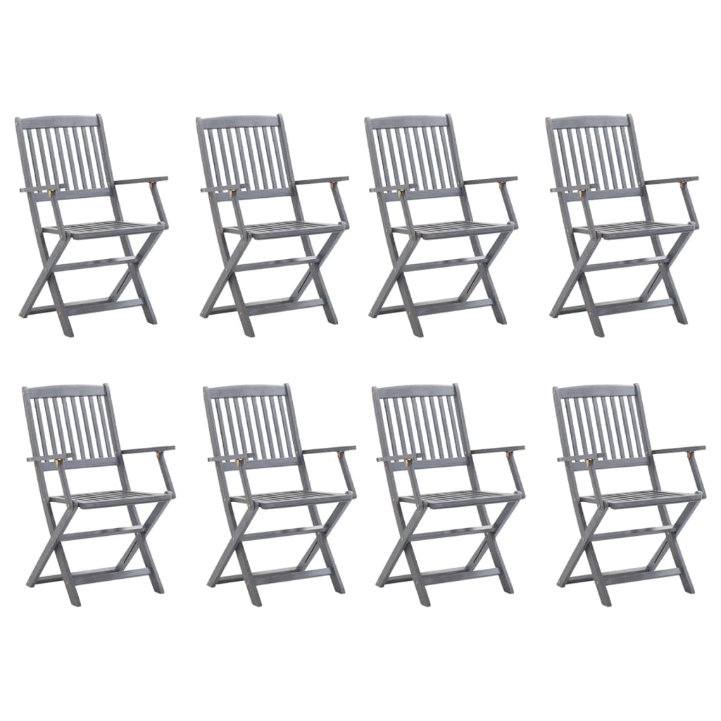 Folding Garden Chairs 8 pcs with Solid Acacia Cushions