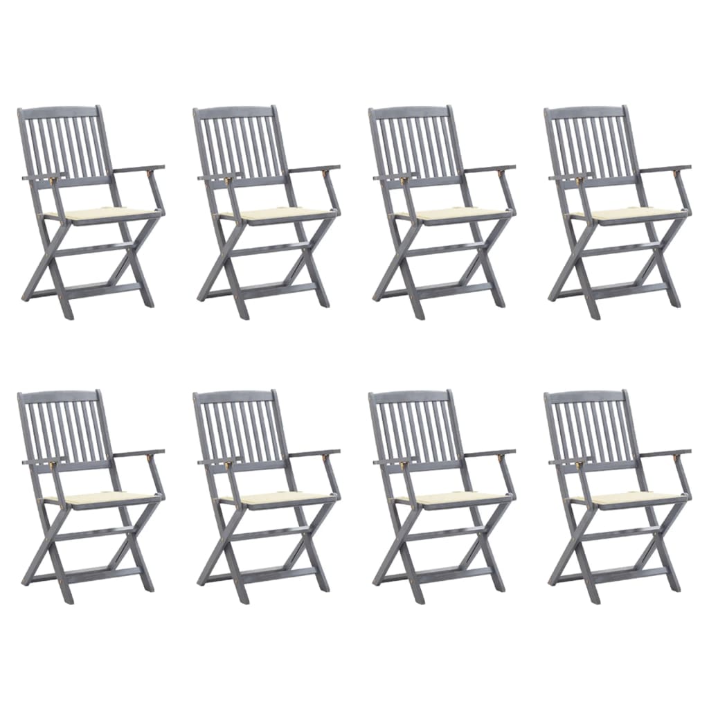 Folding Garden Chairs 8 pcs with Solid Acacia Cushions