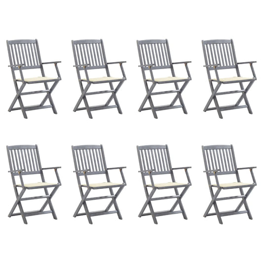 Folding Garden Chairs 8 pcs with Solid Acacia Cushions