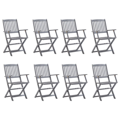 Folding Garden Chairs 8 pcs with Solid Acacia Cushions