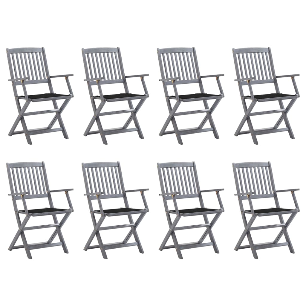 Folding Garden Chairs 8 pcs with Solid Acacia Cushions