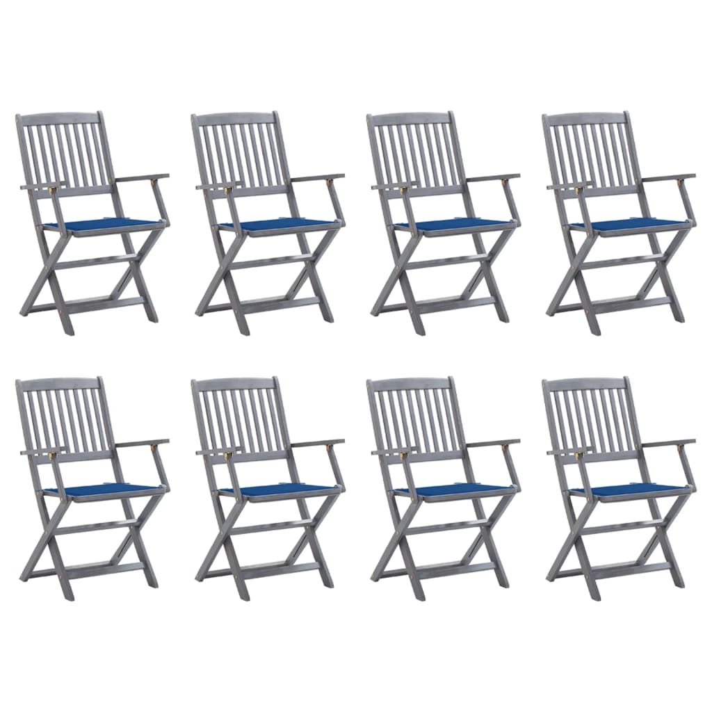 Folding Garden Chairs 8 pcs with Solid Acacia Cushions