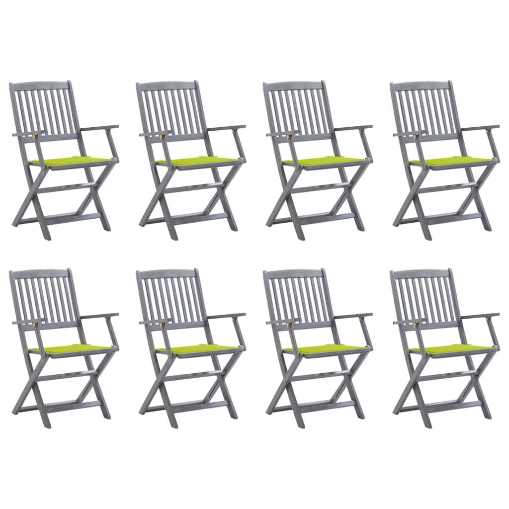 Folding Garden Chairs 8 pcs with Solid Acacia Cushions