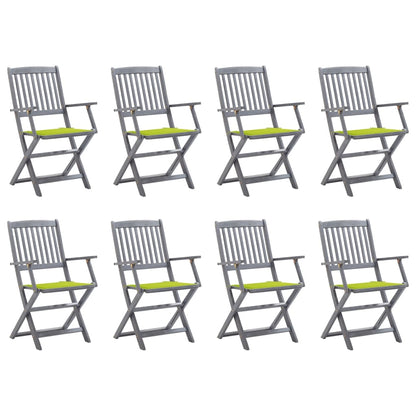 Folding Garden Chairs 8 pcs with Solid Acacia Cushions