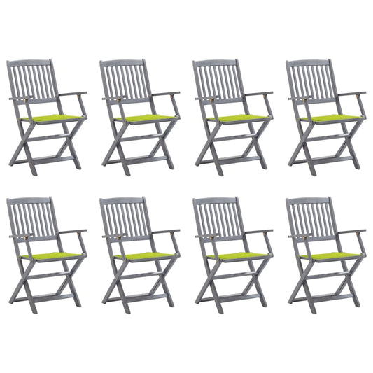 Folding Garden Chairs 8 pcs with Solid Acacia Cushions