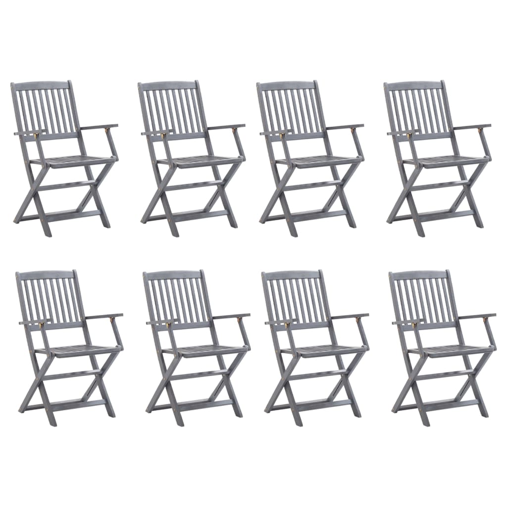 Folding Garden Chairs 8 pcs with Solid Acacia Cushions