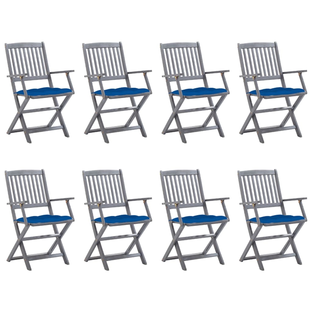 Folding Garden Chairs 8 pcs with Solid Acacia Cushions