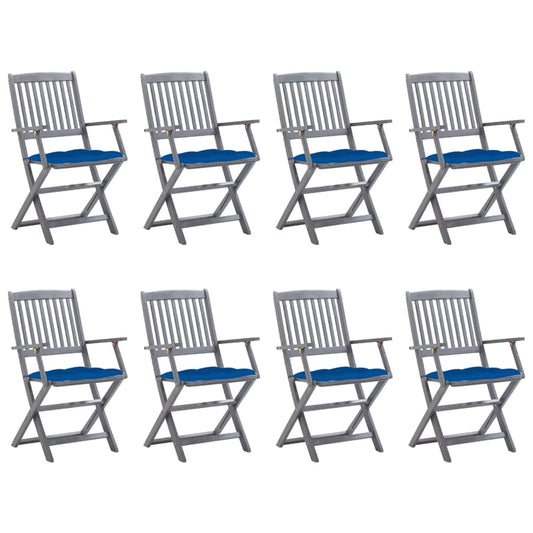 Folding Garden Chairs 8 pcs with Solid Acacia Cushions