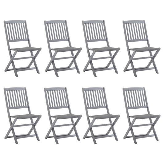 Folding Garden Chairs 8 pcs with Solid Acacia Cushions