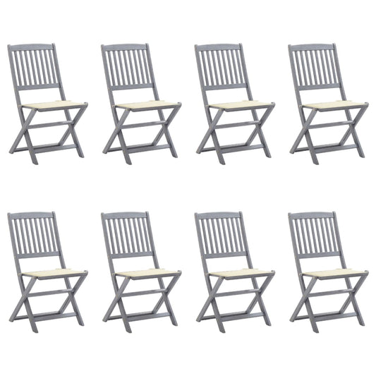 Folding Garden Chairs 8 pcs with Solid Acacia Cushions