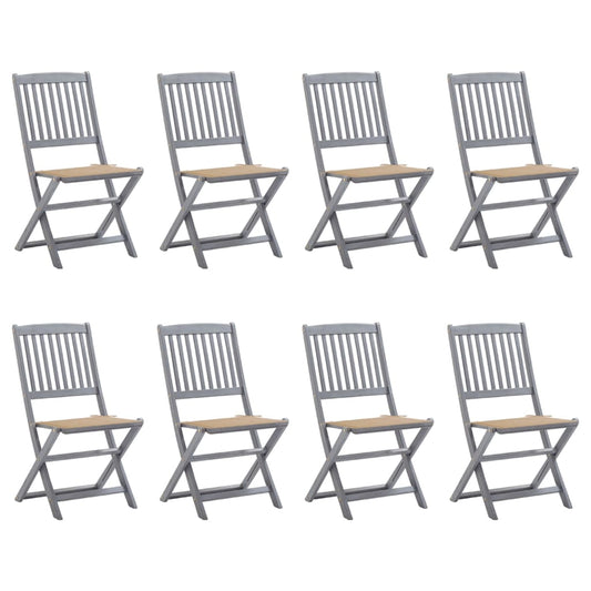 Folding Garden Chairs 8 pcs with Solid Acacia Cushions