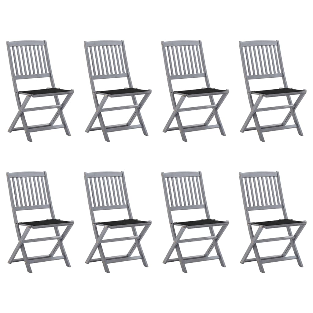 Folding Garden Chairs 8 pcs with Solid Acacia Cushions